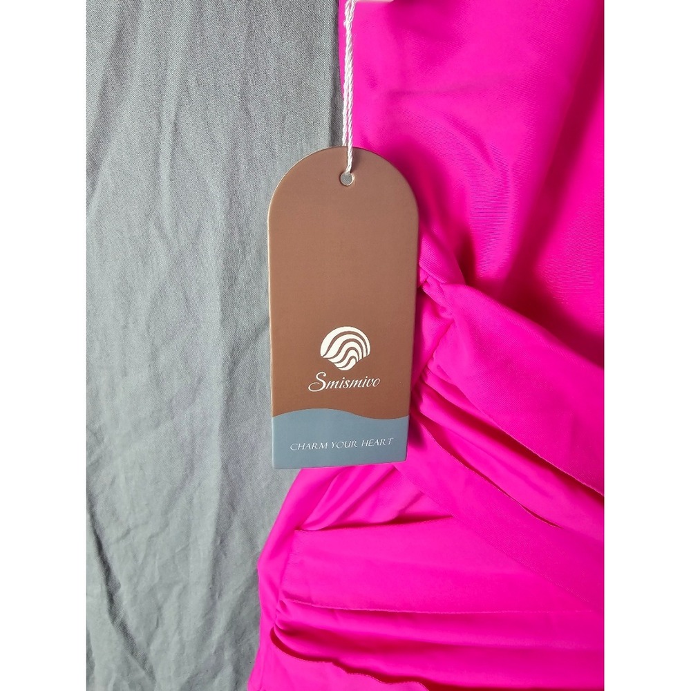Smismivo Womens Hot Pink Tummy Control One Piece Swimsuit V-Neck Wrap Size S NWT - Picture 4 of 5